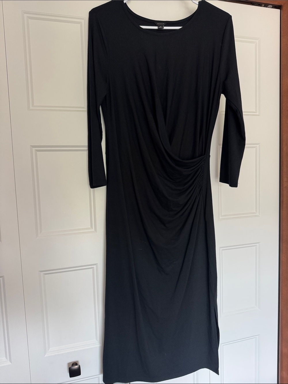 Ann Taylor Black Midi Dress with Side Gather